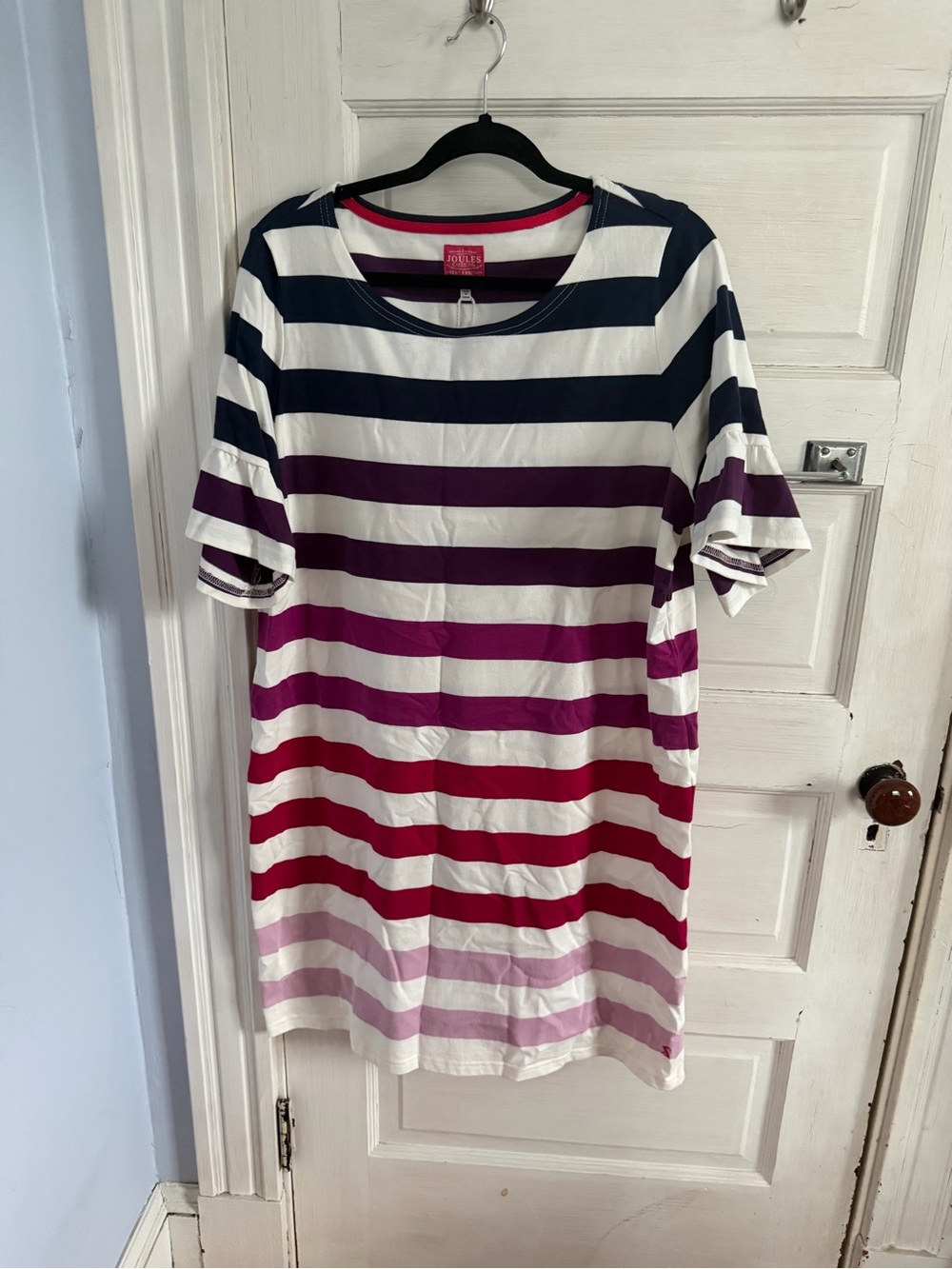 Joules Girls Navy, Purple & Pink Striped Cotton Dress